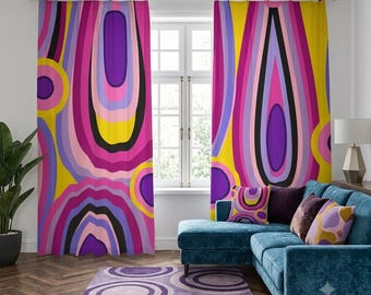 Purple Blackout Window Curtains: Scandi Boho Abstract Print