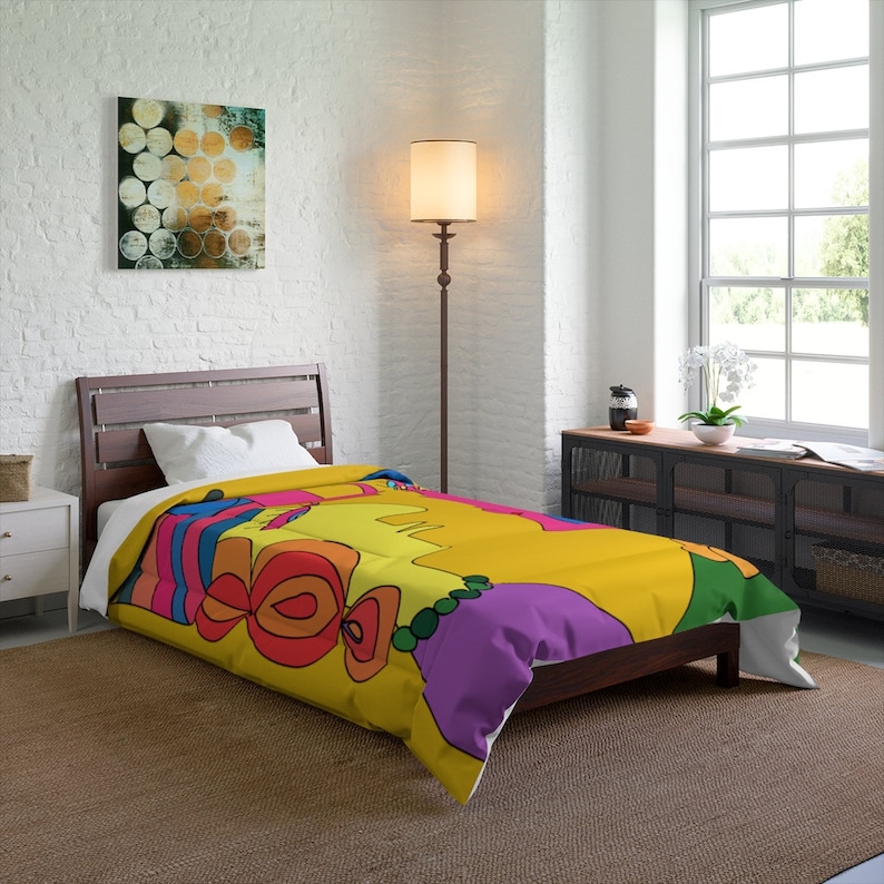 YELLOW Pop Art Funky Comforter Funny Face Comforter Graffiti Comforter