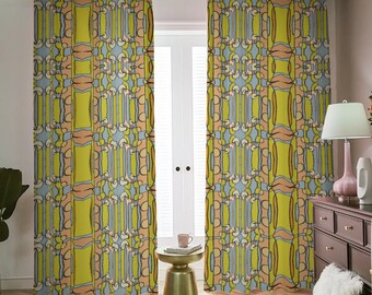 Tropical Blackout Curtains: Colorful Retro Decor, 2 Panels