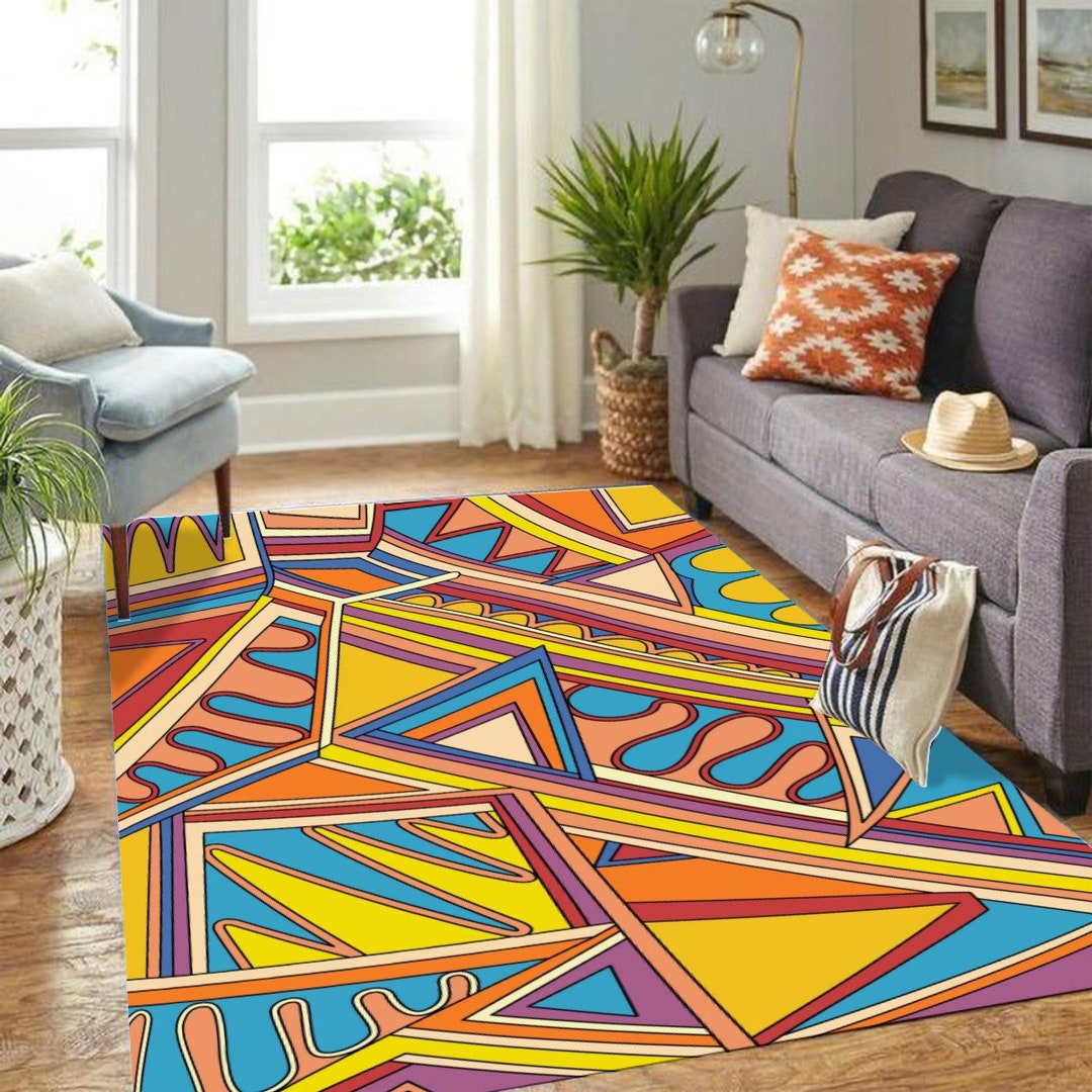 Vibrant Bedroom Rug Colorful Rug for Living Room Geometric Etsy