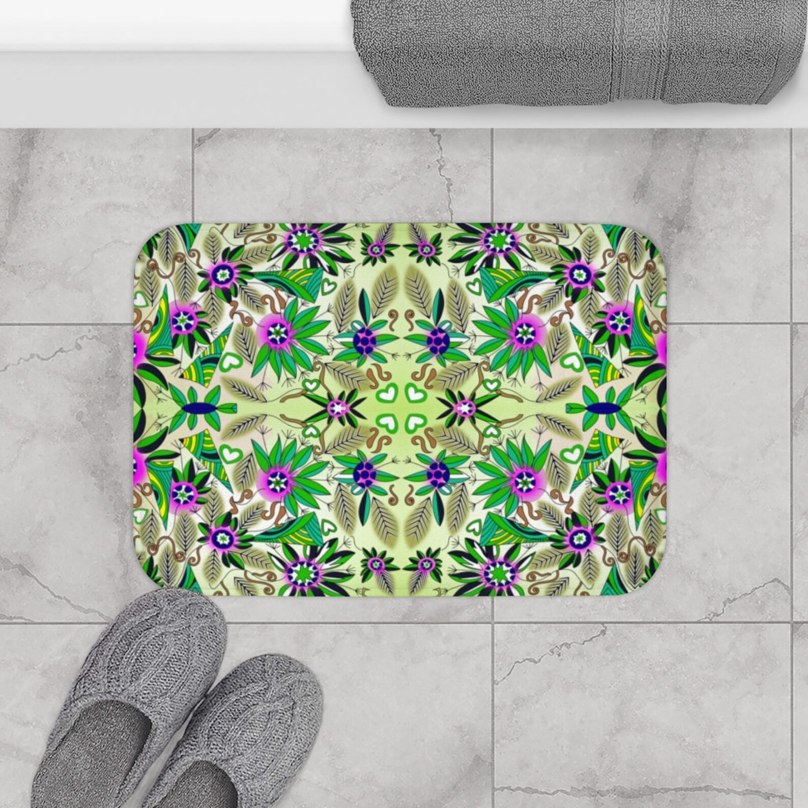 Sage Green Bath Mat Floral Bath Decor Unique Bath Mat Bat Etsy