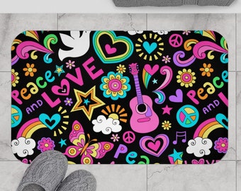 Hippie Bath Mat: Groovy Love & Peace Pop Art Decor