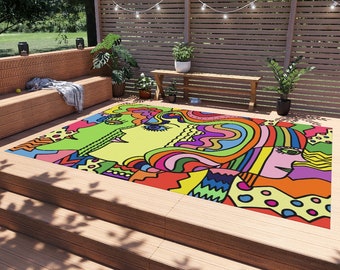 Pop Art Outdoor Rug: Colorful Patio Deck Rug