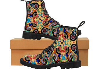 Colorful Art Canvas Boots for her,Unique Funky boots, Women's Canvas Boots, Pop Art Boots, Harajuku Style Boots,Wide Size Boots, Daily Shoes