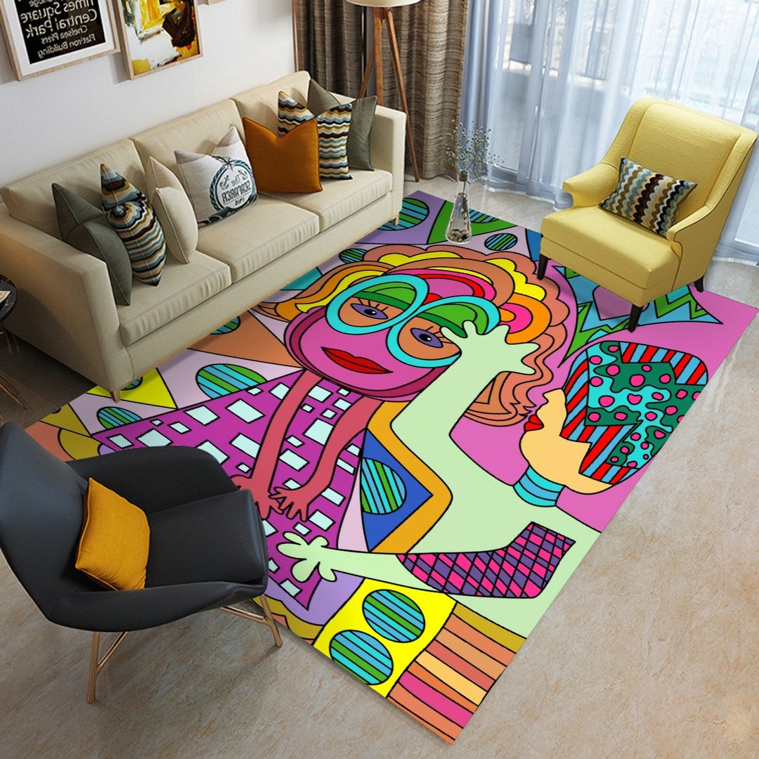 Abstract Area Rug, Funky Area Rug, Funky Home Décor, Psychedelic Rug, Original Colorful