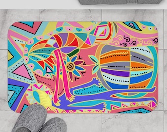Colorful Boho Bath Mat: Psychedelic Shower Rug, Vibrant Decor