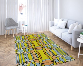 Unique Retro Rugs for bedroom, Trendy Top Rugs, Funky Table Floor Rug,  modern rugs, colorful rug, funky rug, Vintage rugs, cool area rugs