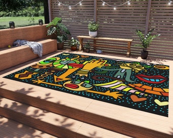 Groovy Pop Art Outdoor Rug: Colorful Patio Decor