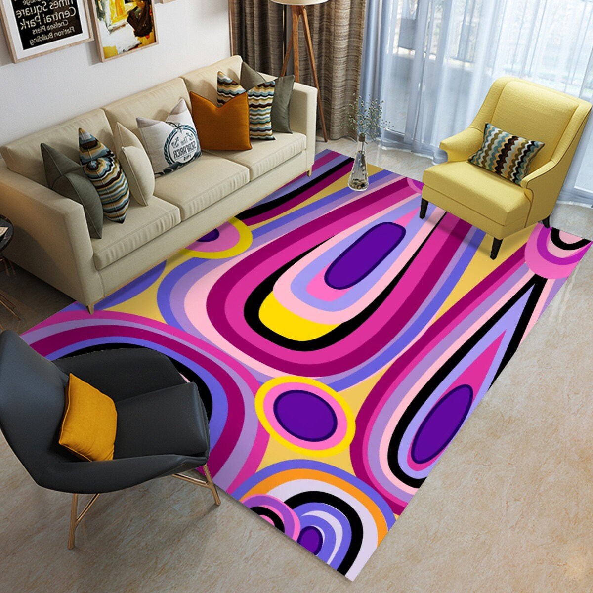 Purple Dots Funky Rug Retro Rugs Groovy Trendy Rug 3 Sizes Etsy