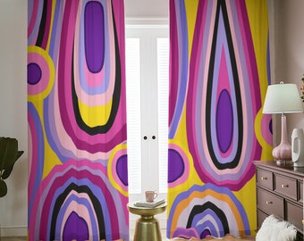 Purple Abstract Blackout Curtains: Scandi Boho Window Panels