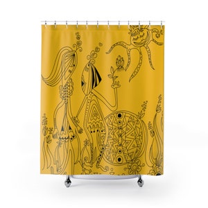 Shower Curtain, Yellow Shower Curtain, Hand made shower curtain Image, Bathroom hand made designed Shower Curtain, Boho Chic Bath Decor