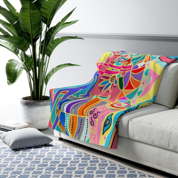 Unique Colorful Blanket Fleece Blanket Modern Blankets Funky Blankets Throw Blanket Accent Blanket Etsy Canada