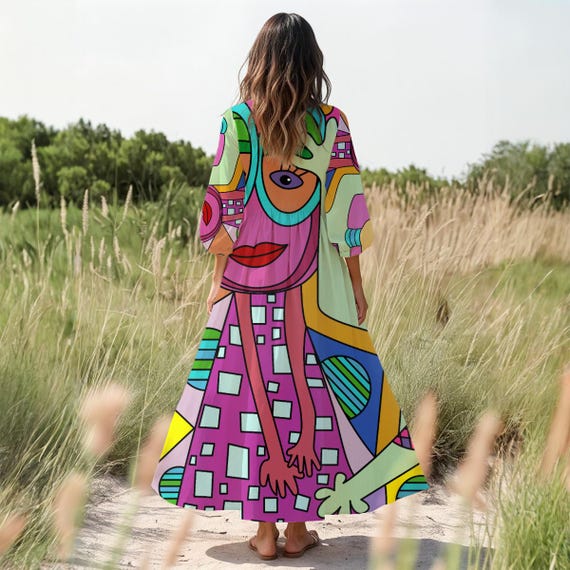 knee length dresses for ladies Marla Funky Geo Silk Maxi Dress (DT222F) 628 Dark Cherry / One Size main image 1