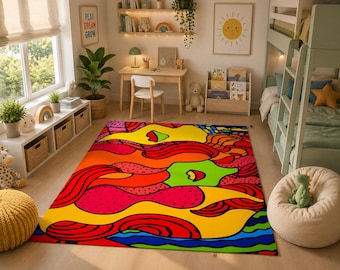 Pop Art Area Rug: Psychedelic Abstract Home Decor