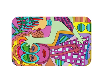Funky Hand-Drawn Bath Mat: Colorful Home Decor