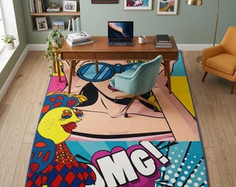 Colorful Outdoor Rug, Funky Pop Art Patio Carpet, Maximalist Home Decor, Dopamine Decor Rug