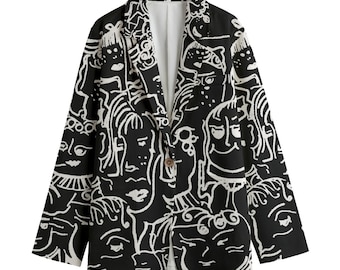 Black & White Cotton Art Blazer: Bohemian Couture Jacket