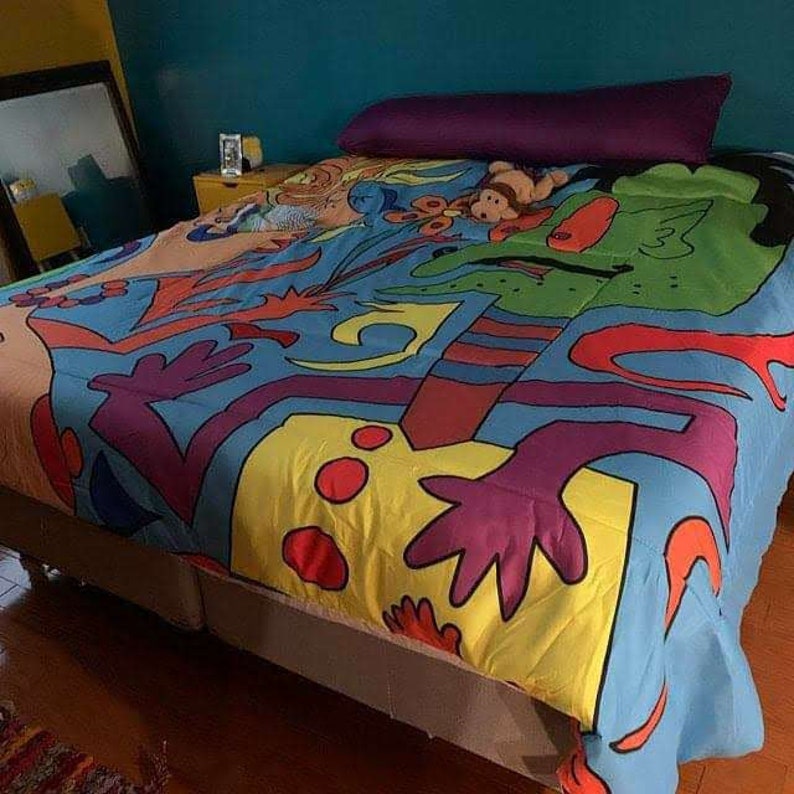 YELLOW Pop Art Funky Comforter Funny Face Comforter Graffiti Comforter