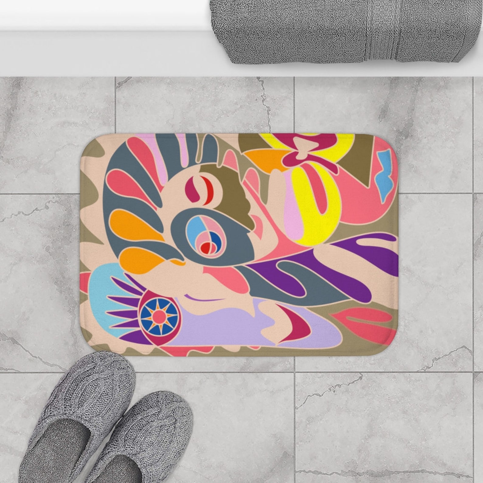 Bath Mat Small Vibrant Bath Mat BOHO Bath Mat Shower Rug Etsy