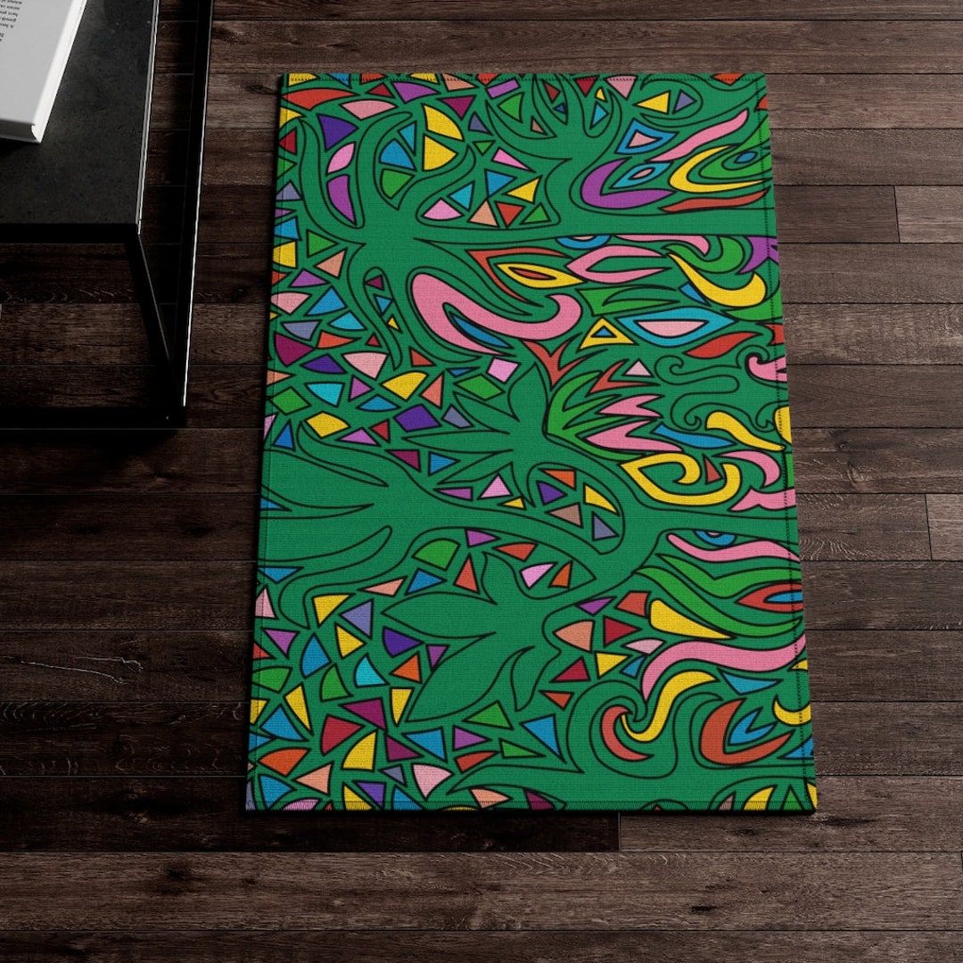 Unique Green Abstract Rug in 3 Size Green Floral Rug Bedroom Etsy
