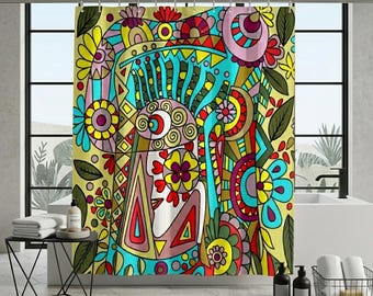 Funky Colorful Shower Curtain: Pop Art Bathroom Decor