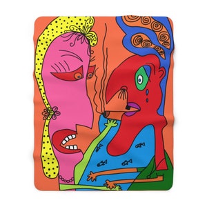 Pop Art Sherpa Fleece Throw Blanket: Funky Colorful Design