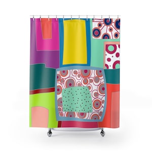 Colorful Funky Shower Curtain, Shower Curtain, Vibrant colors Bath Curtain, Colorful Shower Curtains, Funky shower curtains, Cool Bath Decor