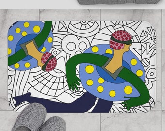 Funky Swimmer Bath Mat: Art Deco Woman, Colorful Bath Decor