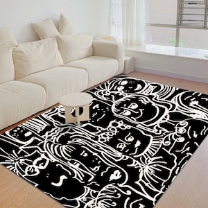 Black and White Face Rug: Funky Polyester Floor Mat