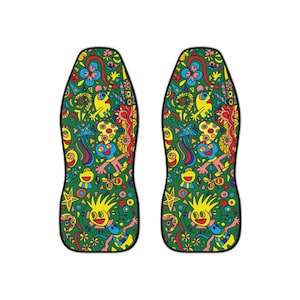 Funky Pop Art Car Seat Covers: Vibrant Hippie Style