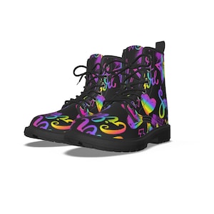 Women&#39;s All-Over Print Combat Boots: Neon Rave Style