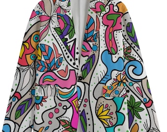Floral Art Blazer: Colorful All-Over Print 100% Cotton Sport Coat