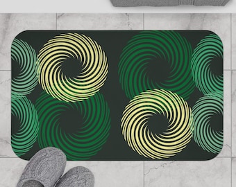 FUNKY RUGS, Tapis Funky, Tapis de bain vert sauge vert, Tapis de bain, Tapis de bain en spirale verte, Tapis de douche vert clair foncé, Vert sarcelle