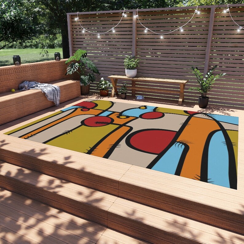 Abstract Outdoor Rug: Funky Patio Deck Rug, Multi-Color image 5