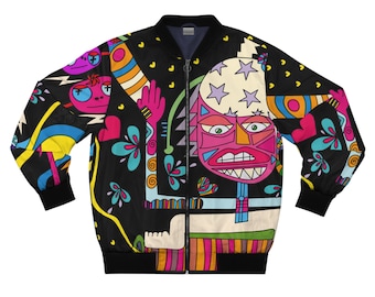 Artistic Graffiti Bomber Jacket: Unisex Pop Art Rave Wear