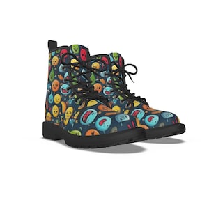 Funky Faces Combat Boots: Colorful Print Women&#39;s Martin Boots