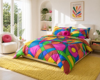 Boho Geometric Comforter: Abstract Colorful Pop Art Bedding