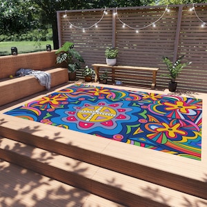 Pop Art Outdoor Rug: Multi-Color Patio Deck Rug