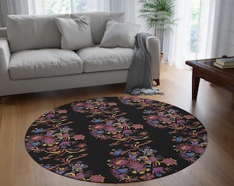 Vibrant Floral Round Rug: Bohemian Home Decor Accent - 60"
