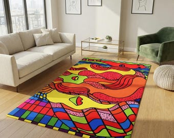 Pop Art Face Area Rug: Colorful Abstract Loft Decor (36"x60")