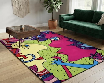 Pop Art Funky Rug: Colorful Abstract Chenille Area Rug