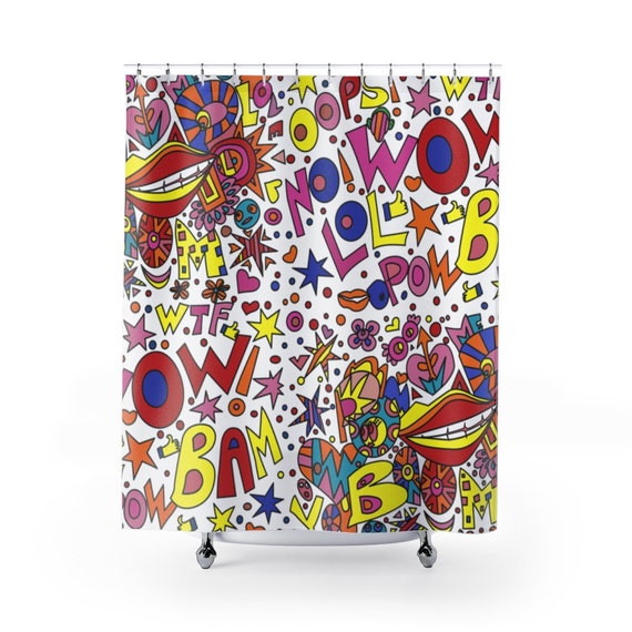 Shower Curtains Shower Curtain Words Shower Curtain Pop Art Etsy