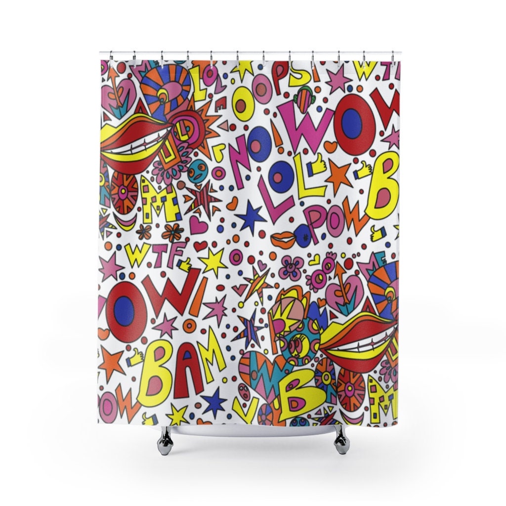 Shower Curtains Shower Curtain Words Shower Curtain Pop Art Etsy