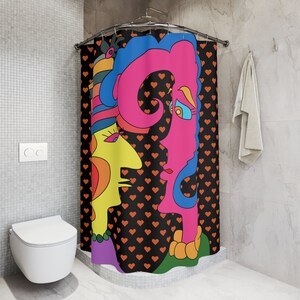 Pop Art Shower Curtain: Colorful Abstract Faces, Modern Bathroom Decor