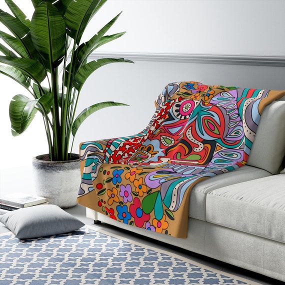 Funky Blankets Multi Colored Artist Blanket Sherpa Fleece Blanket Artwork Blankets Warm Blankets Sherpa Fleece Throw Etsy UK