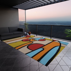 Abstract Outdoor Rug: Funky Patio Deck Rug, Multi-Color