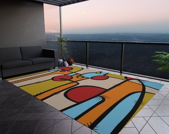 Abstract Outdoor Rug: Funky Patio Deck Rug, Multi-Color