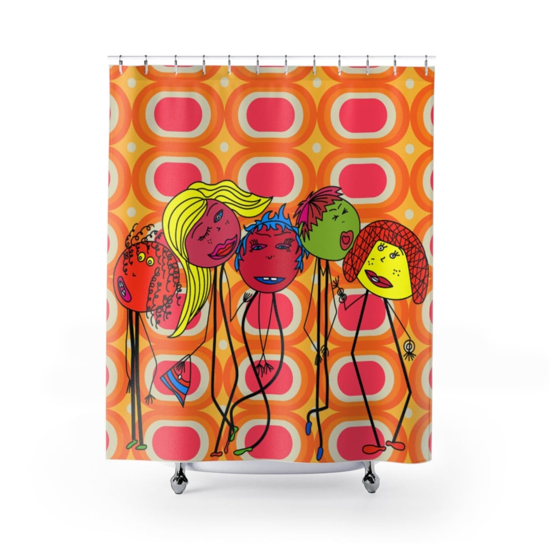70s Retro Shower Curtain, Disco Retro Bath Decor, Funky Bath Decor