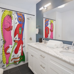Colorful Unique shower curtains with original Art, water resistant and washable, 71 x 71, Dorm Decor Shower Curtain Boho, Bath Curtain