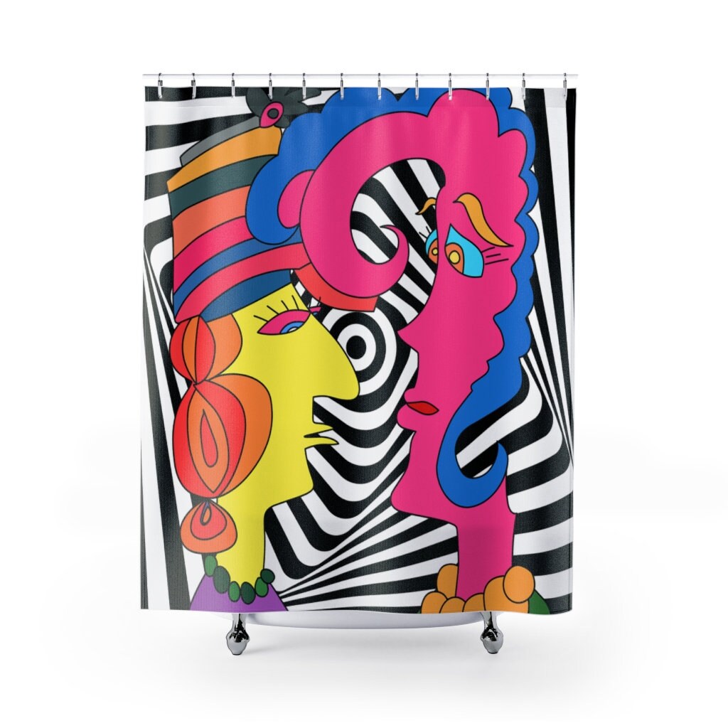 Pop Art Shower Curtain: Colorful Abstract Faces, Modern Bath Decor